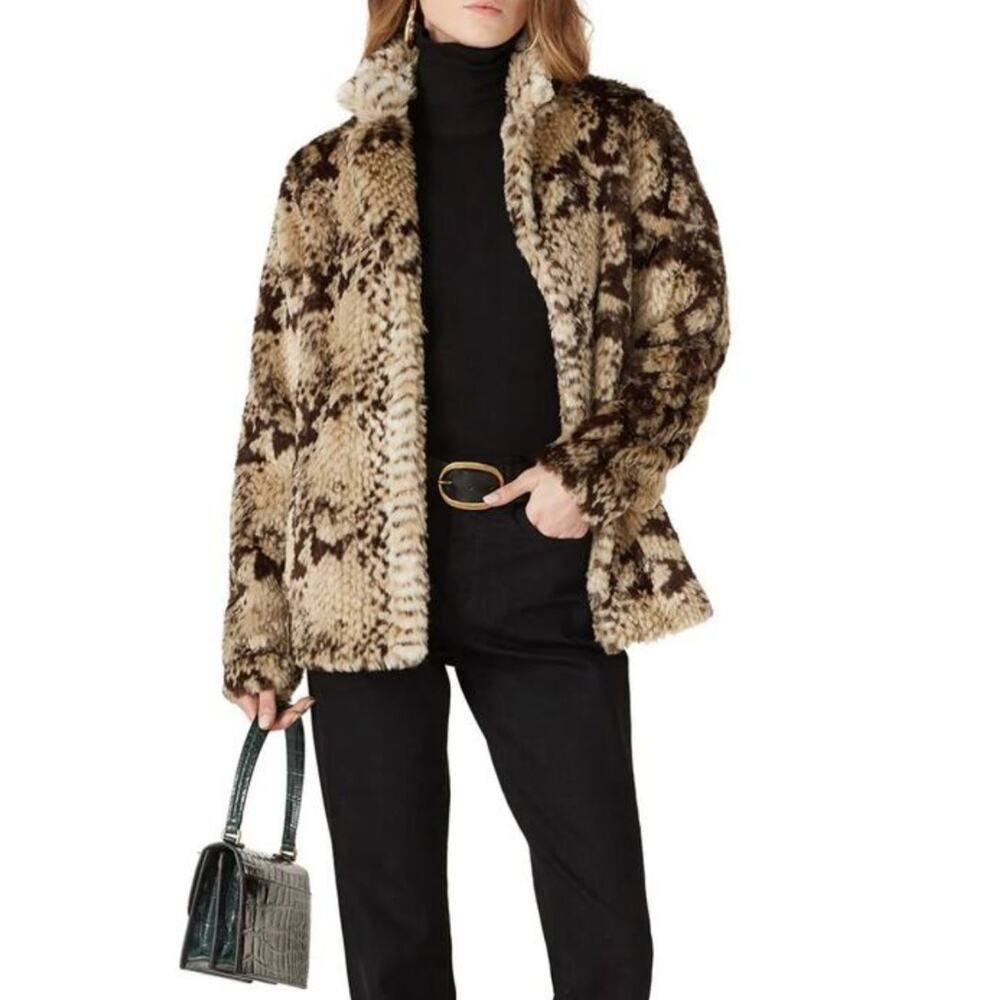 Unreal Fur Fame Faux Fur Jacket Women's Small Brown Animal Print Luxury Coat